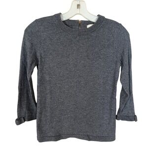 Kate Spade Wool Cashmere Sweater 3/4 Sleeve Bow Cuffs‎ Back Gold Zip Gray SZ S